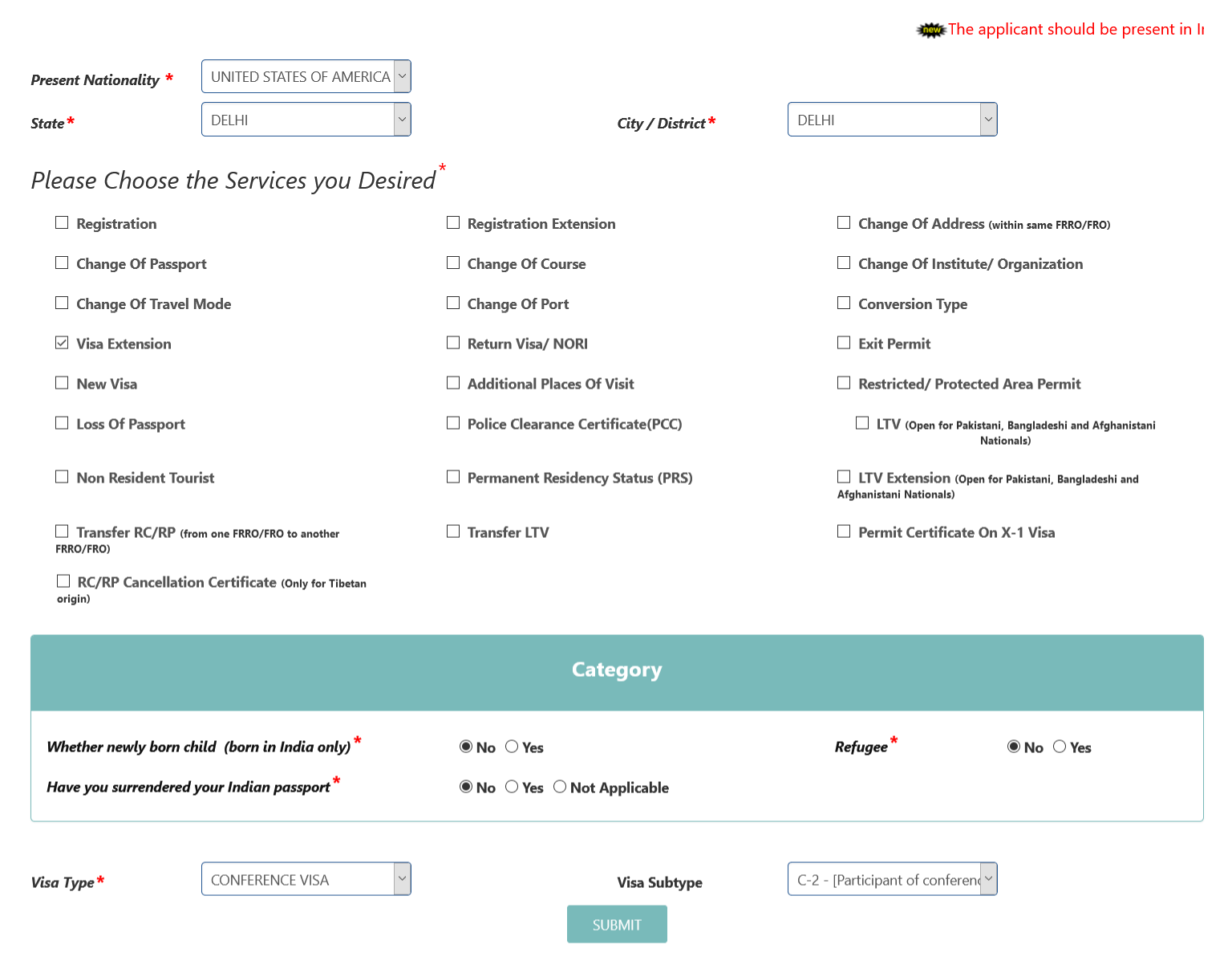 Conference desired services and category