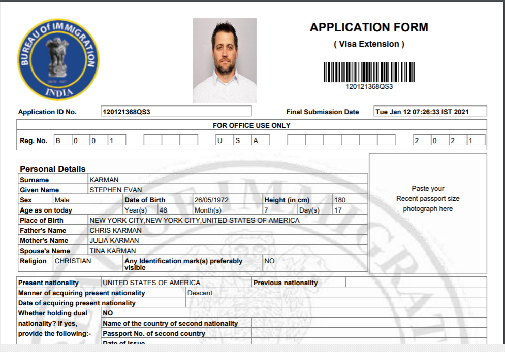 Application form