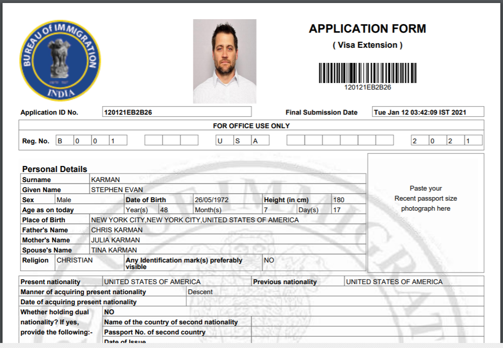 Application form