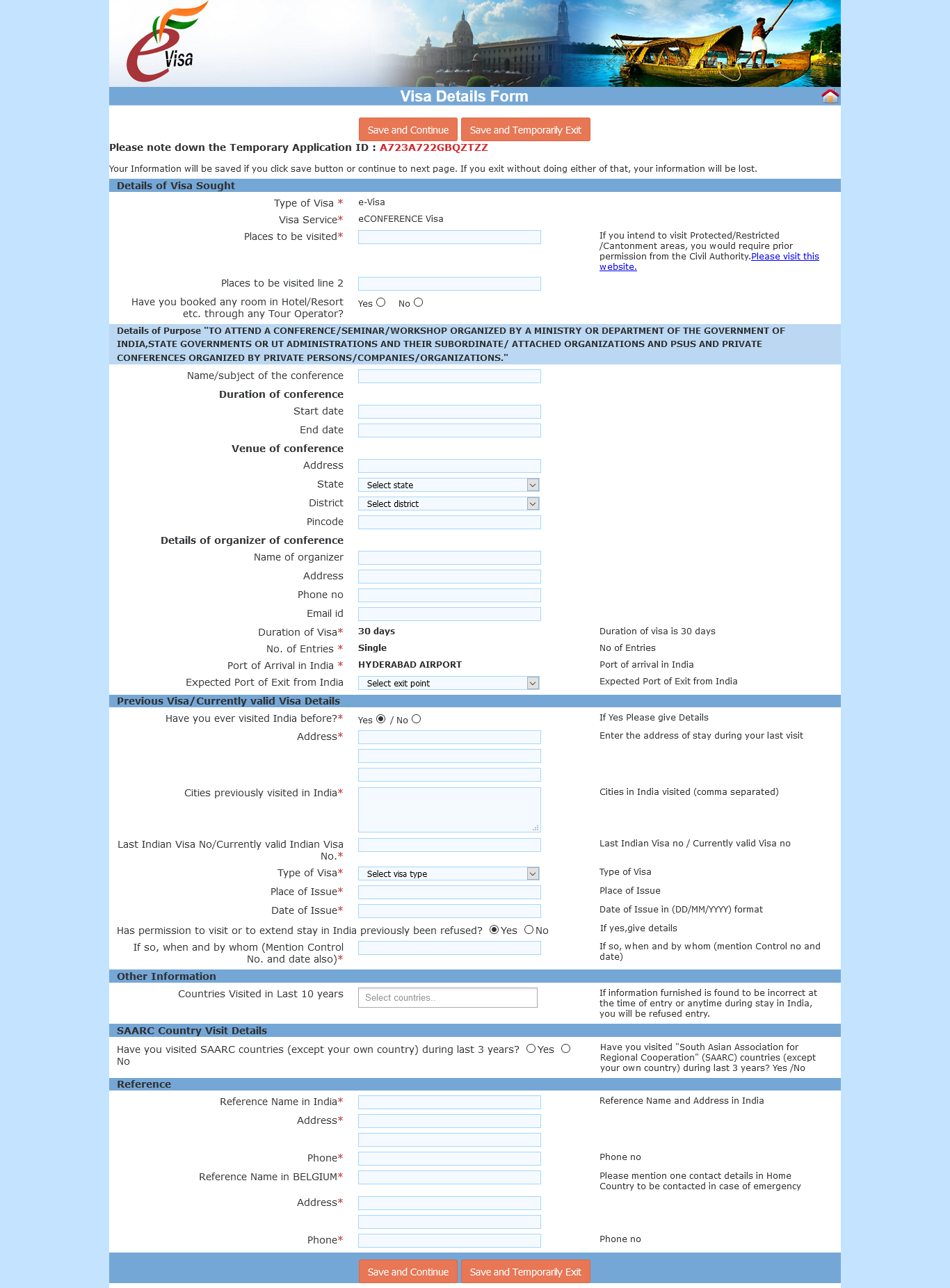 Conference details of visa sought