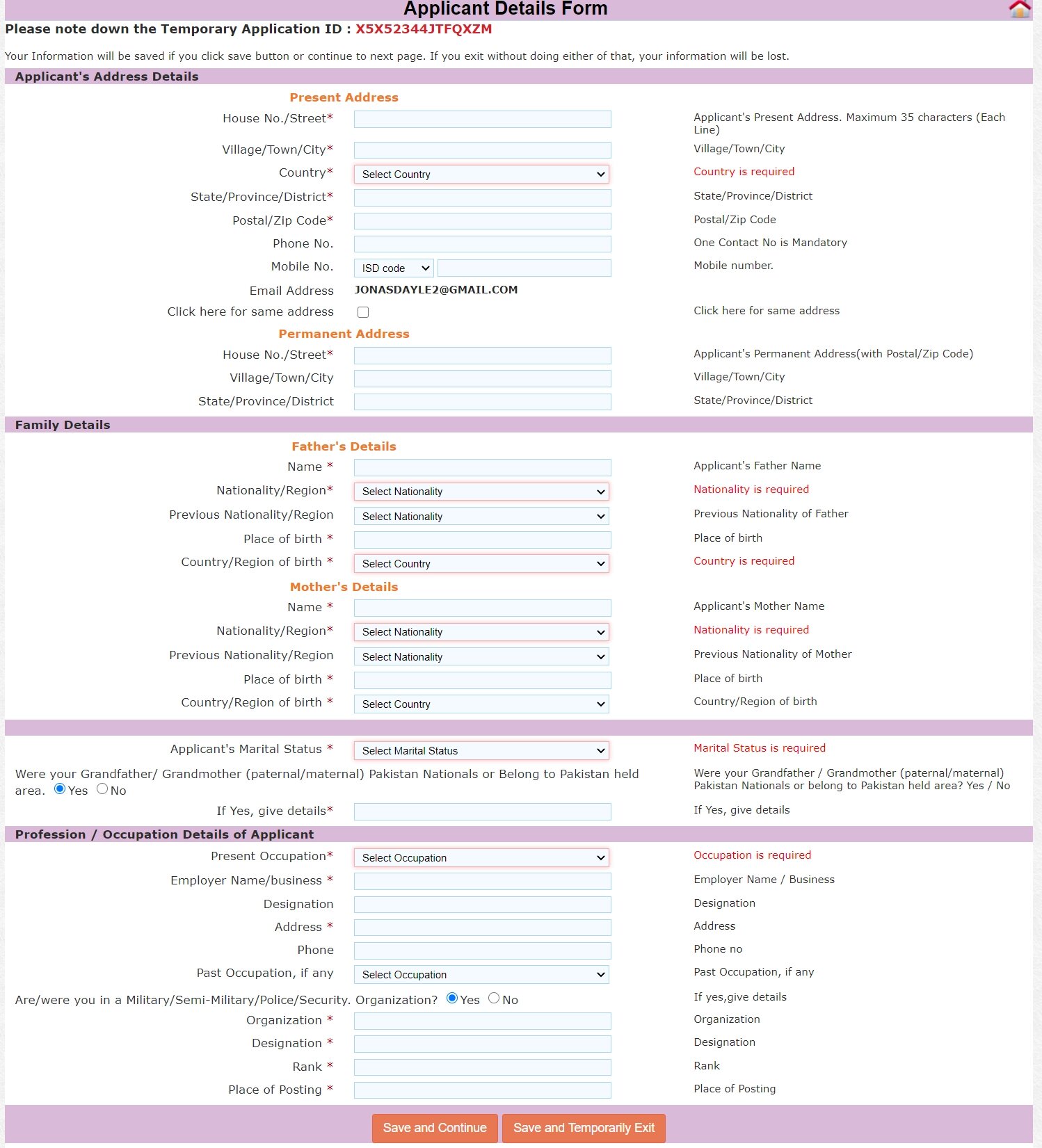 Detalles de la dirección oficial