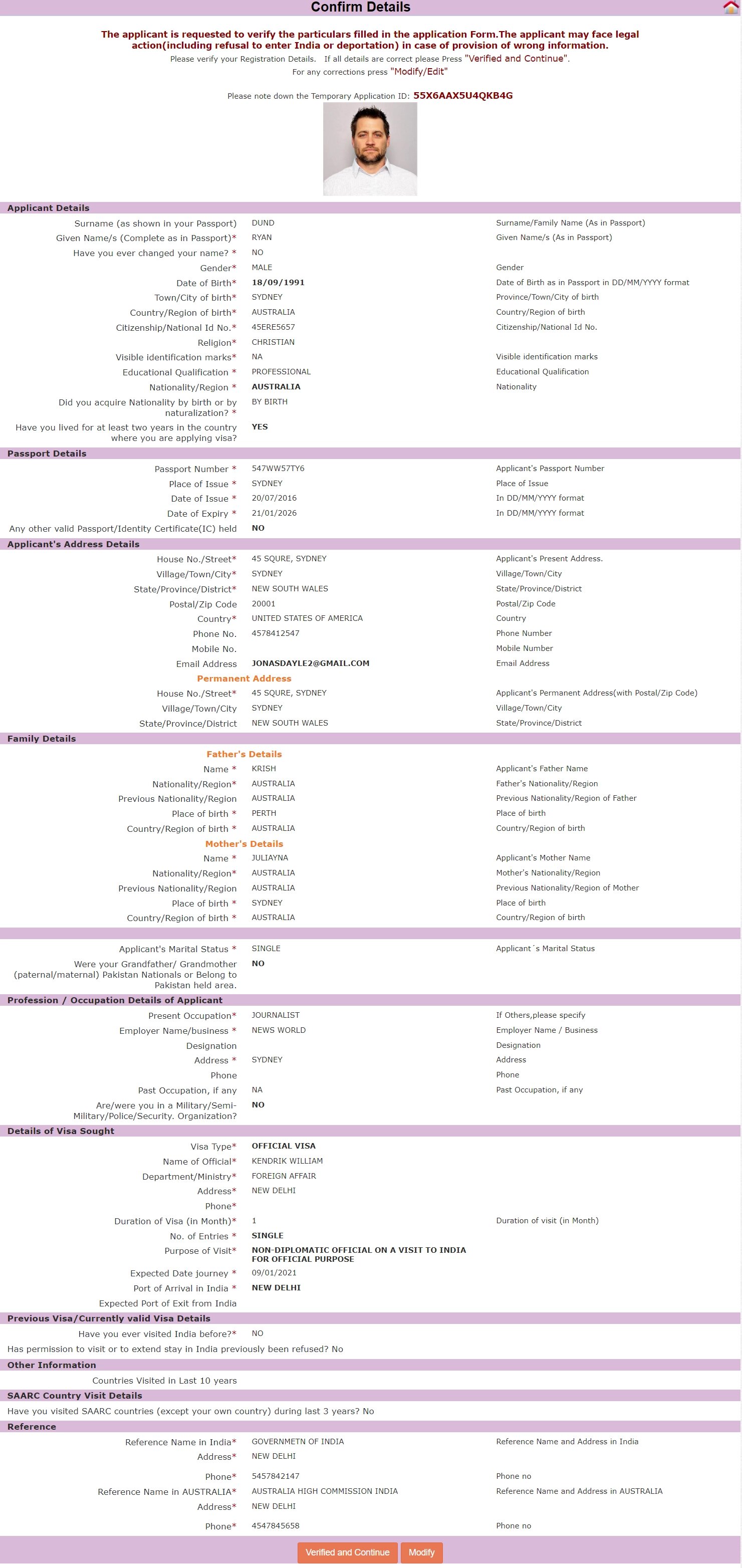 Offizielle Bestätigungsdetails