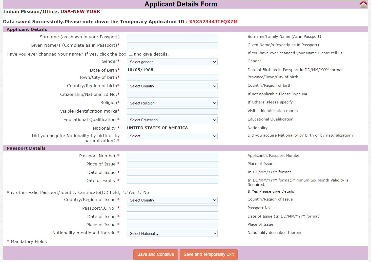 Official Details Form