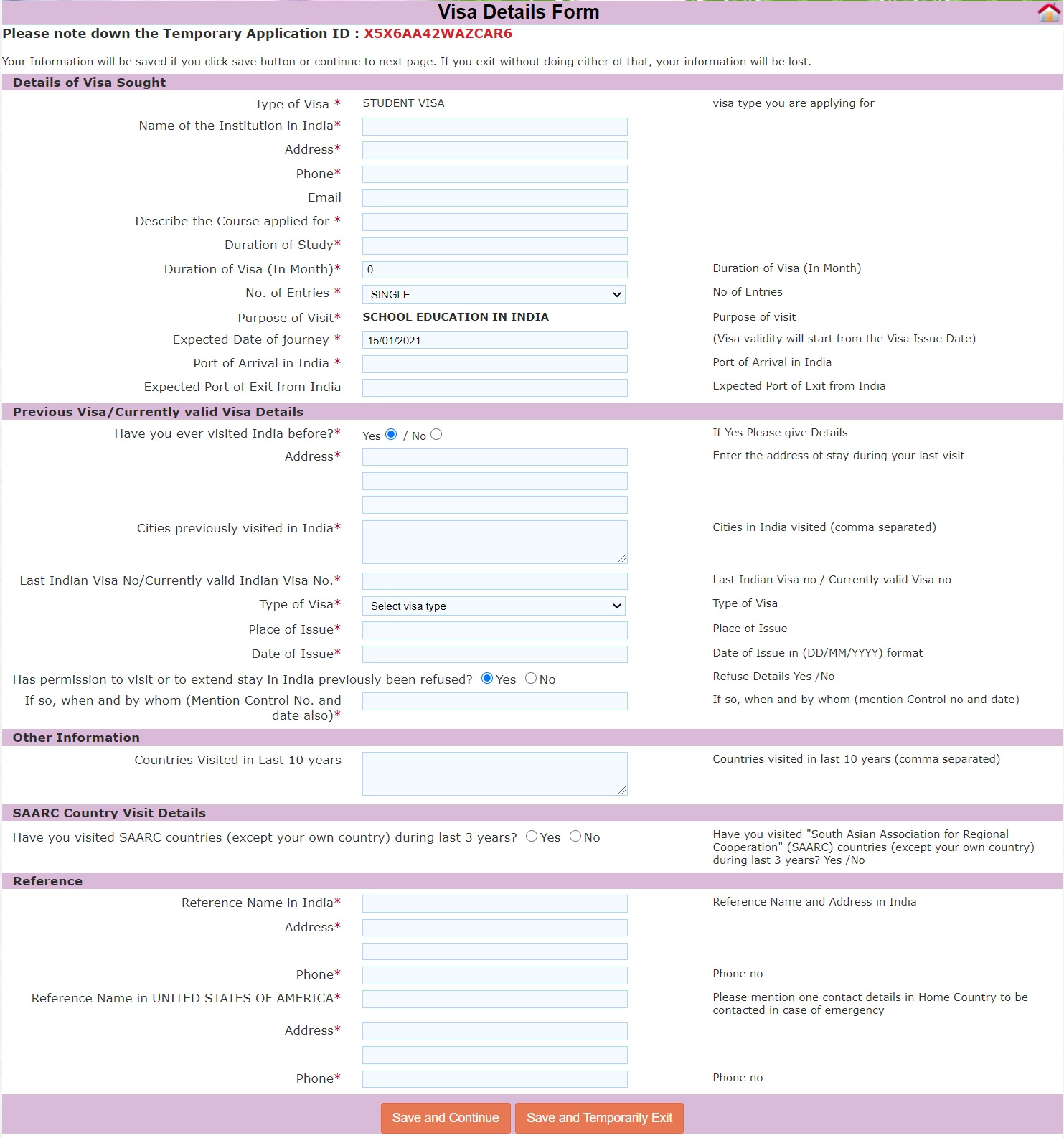 Detalles de estudiante de la visa solicitada