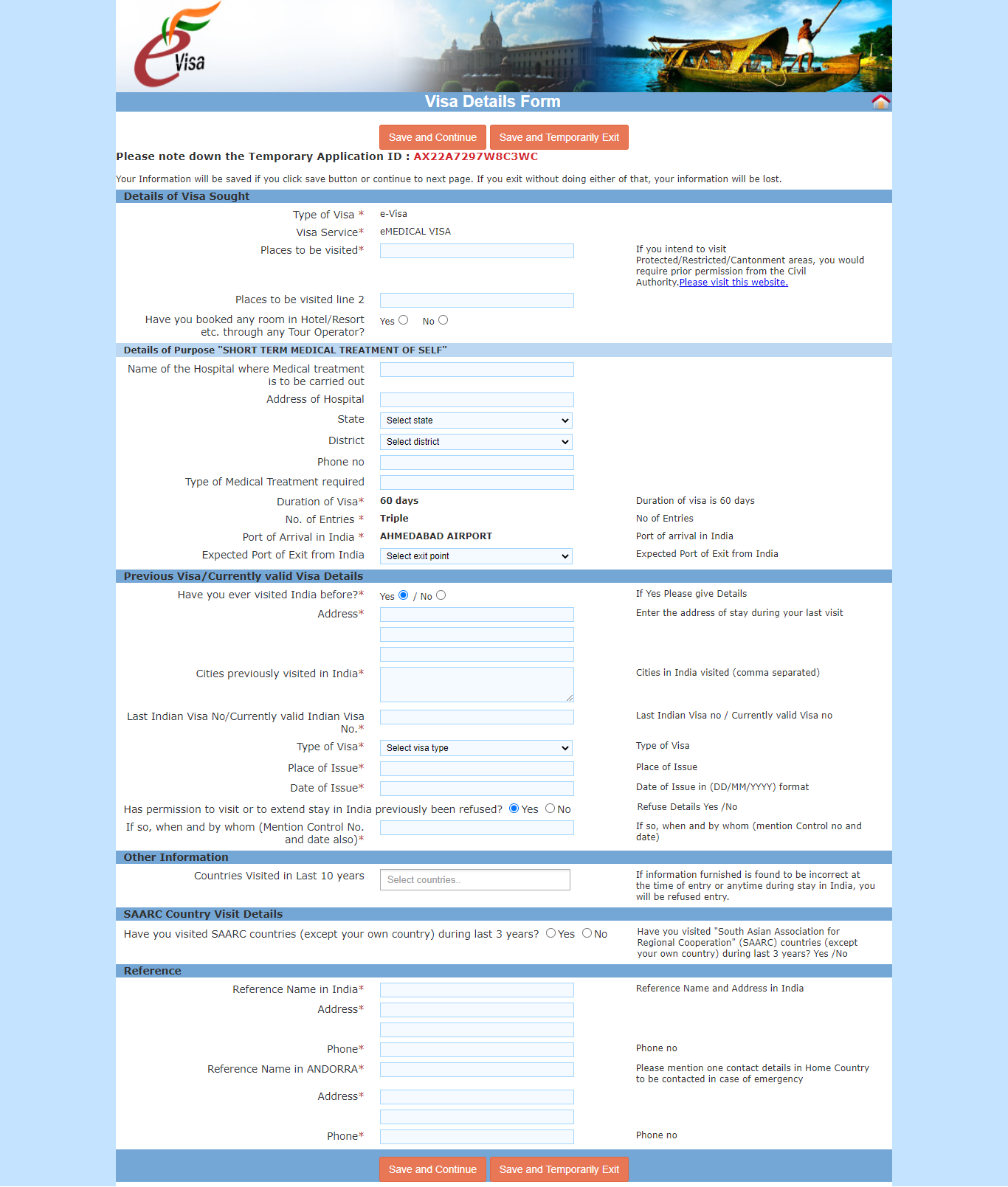 Details of visa sought